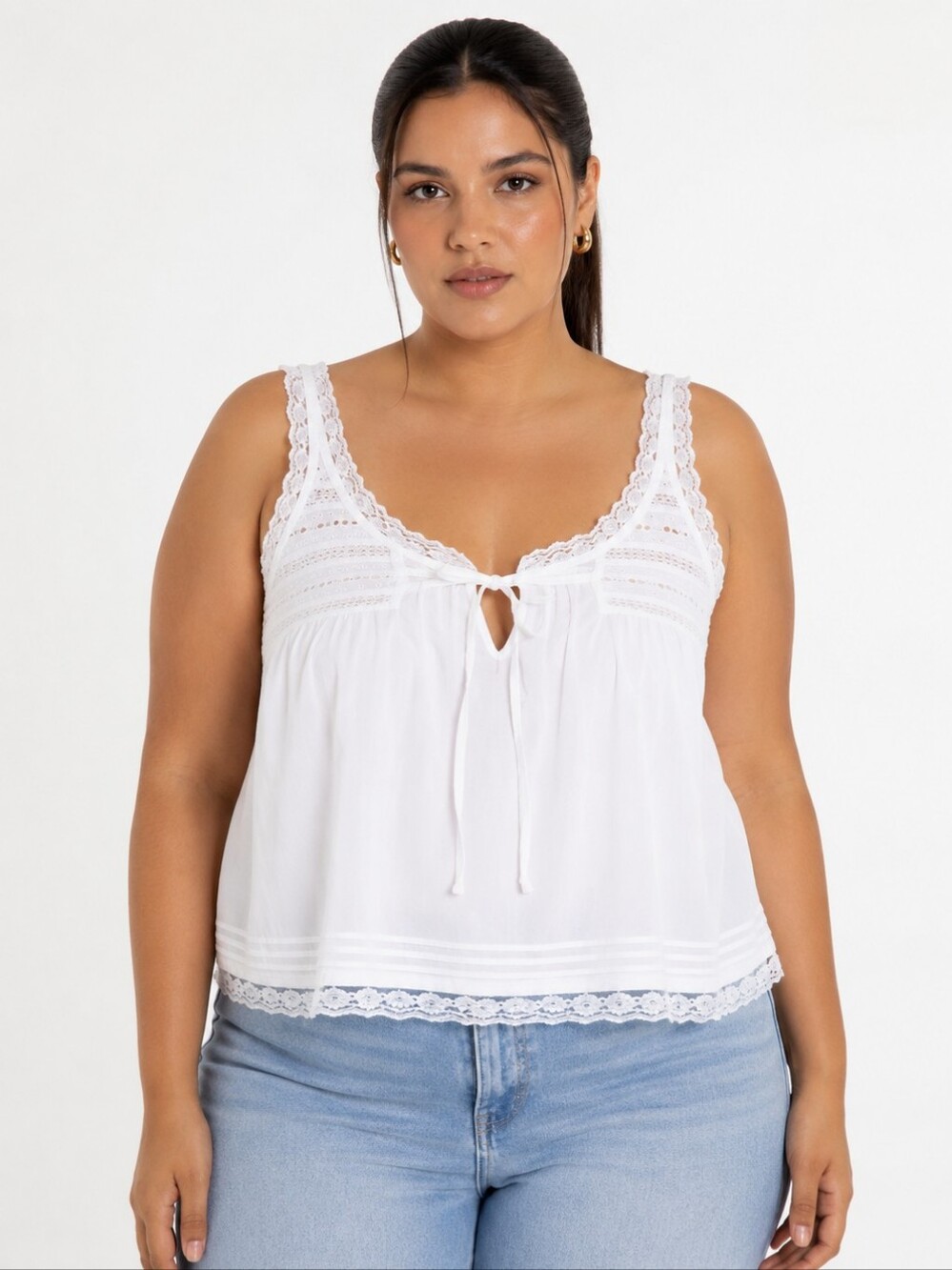 Scoop Lace Trim Cotton Tank Top XXL (20) Winter White NWT.